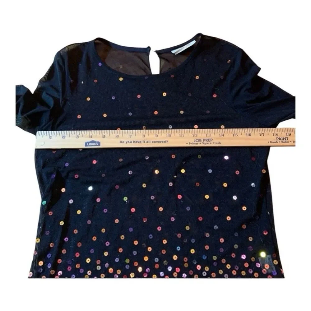 Vintage Cache Y2K Mesh Black Top Multi Colored Sequins Size Medium